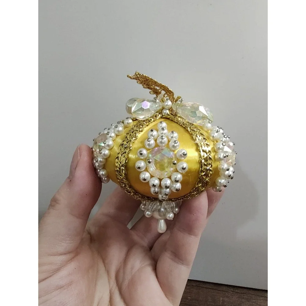 Lot Of 3 Handmade Push Pin Beaded Sequin Christmas Ornament MCM Vintage A17